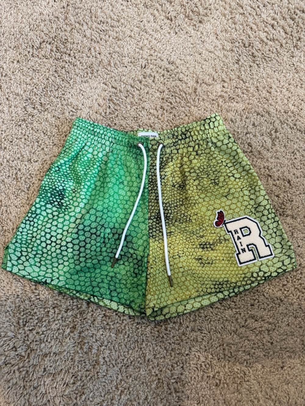 Ryoko Rain Adult L Green Ombre Snake Print Swim Shorts with R Patch